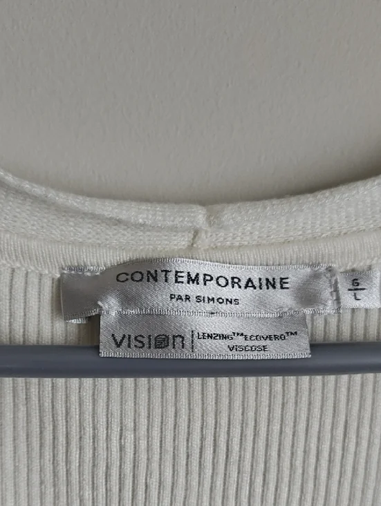 Simons Cream Ribbed V-Neck Button Cardigan - Picture 4 of 7